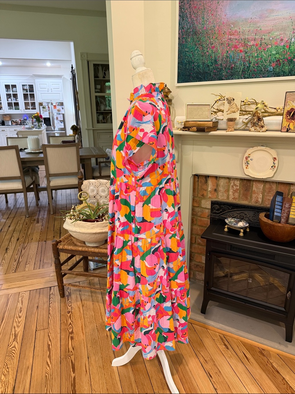 AVARA Floral Midi Dress in Pink, Blue & Orange - Picture 4 of 9